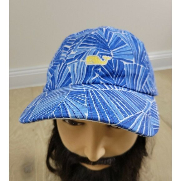 Vineyard Vines Hat Blue Tropical Leaves Print Baseball Cap Adult Strapback